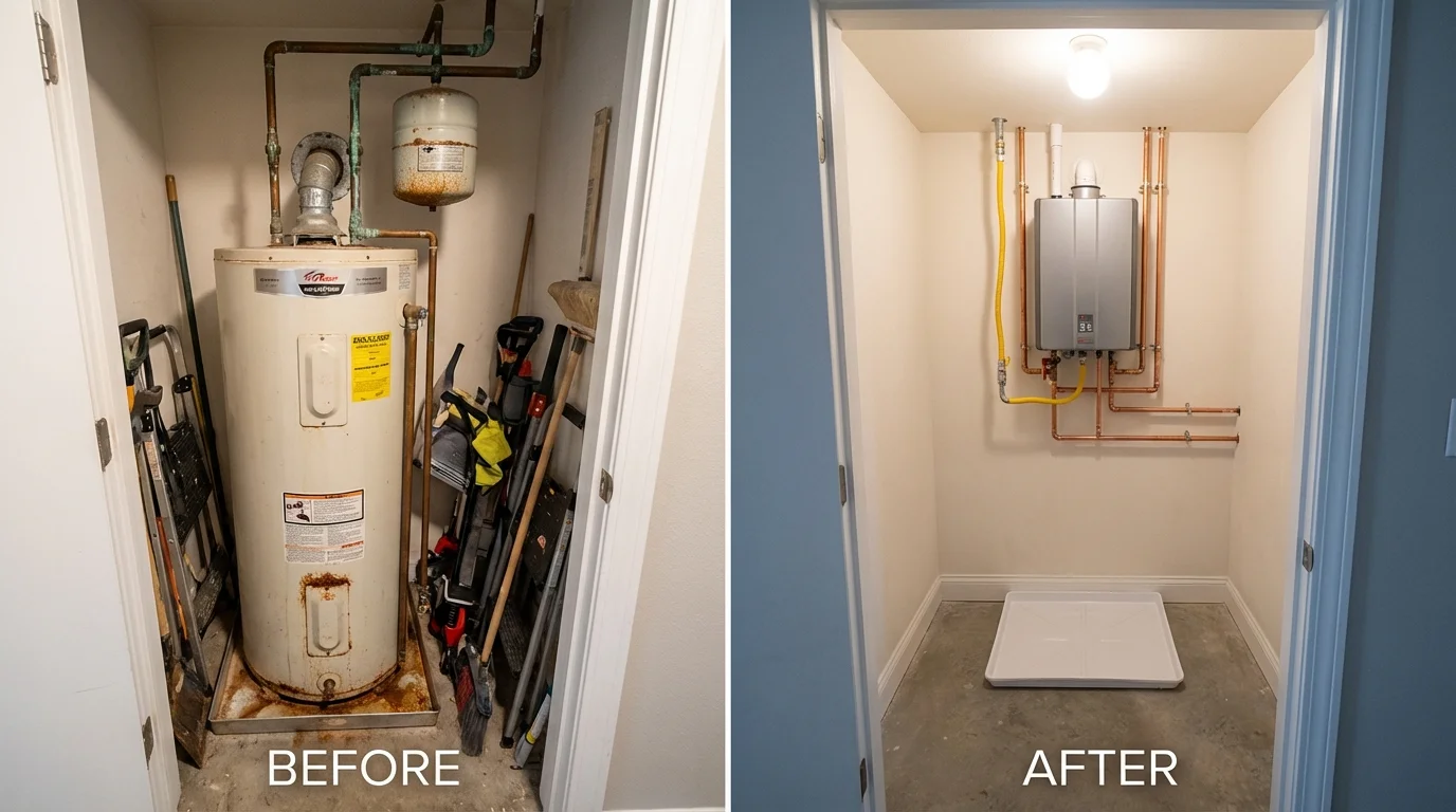 Tank water heater versus wall-mounted tankless unit comparison for Atlantic, IA homeowners